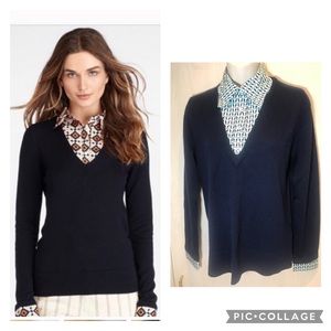 Tory Burch V Neck Sweater Removable Collar Cuffs M